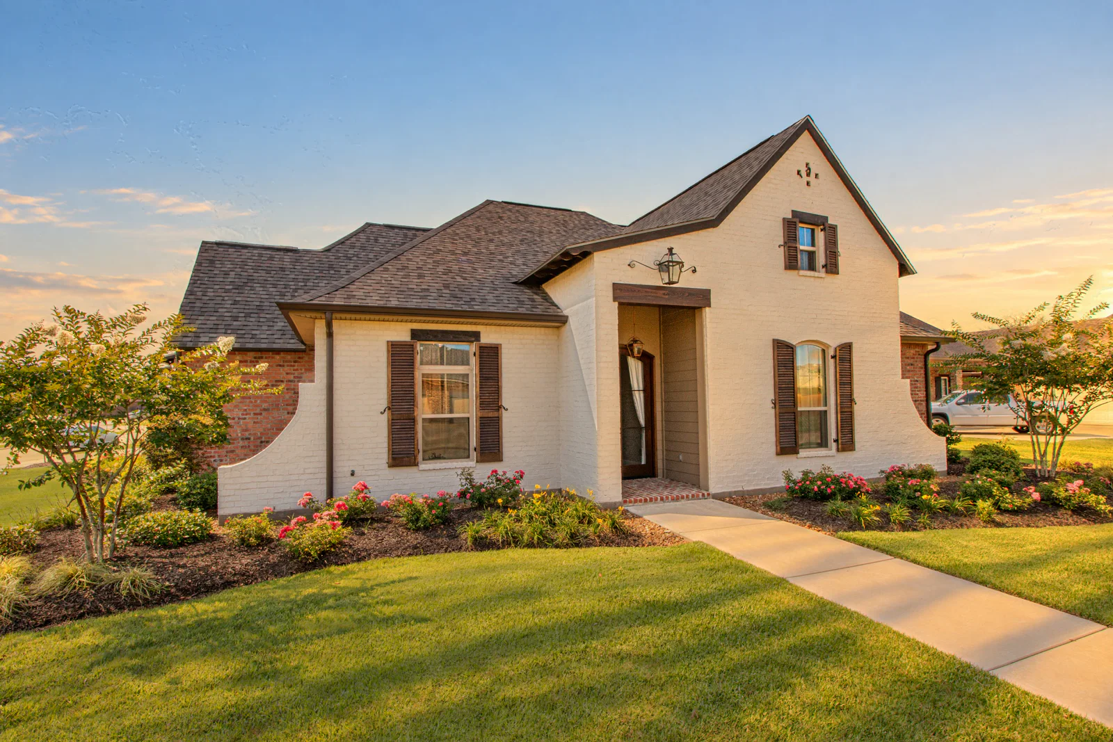 White brick cottage: Golden hour, relit by LensRE